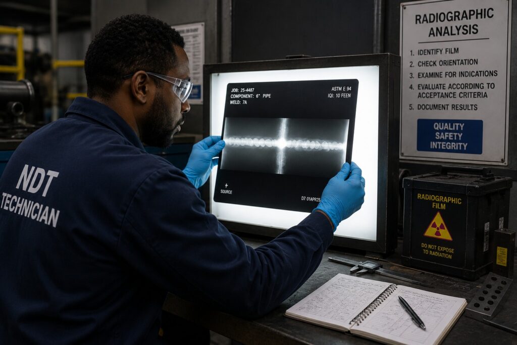 rt tech analysing a radiograph