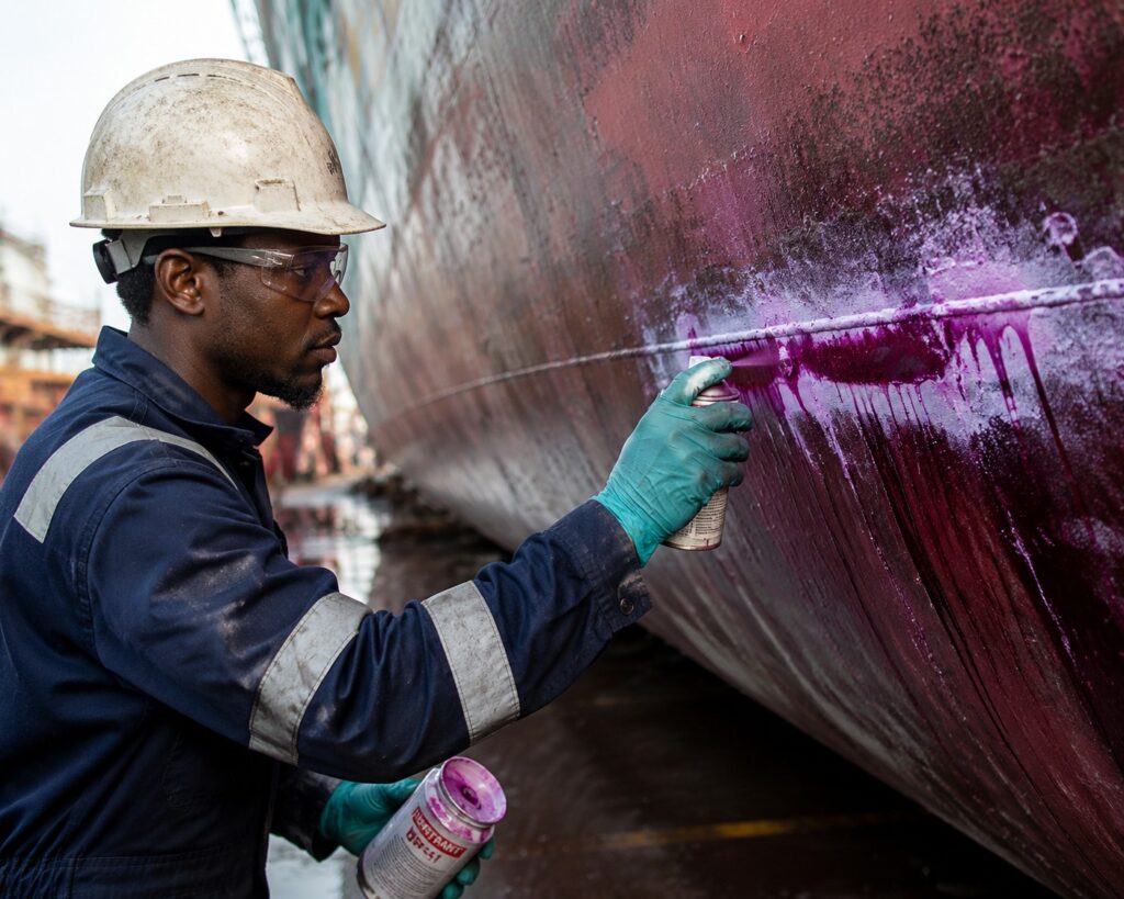 image of ndt tech testing a ships hull
